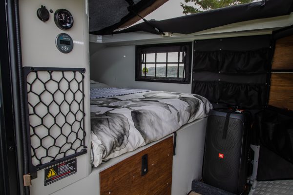 Bed inside the Infanta 4x4 Enkulu 1 small caravan for sale