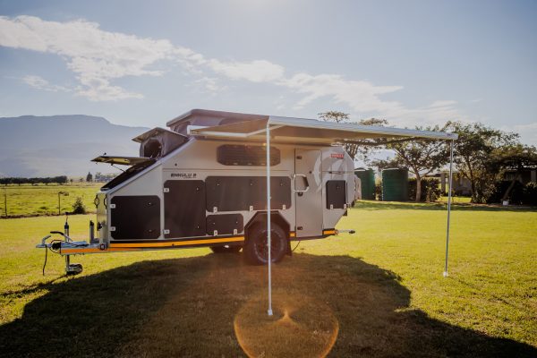 The Infanta 4x4 Enkulu 2 caravan for sale ZA in front of a beautiful landscape