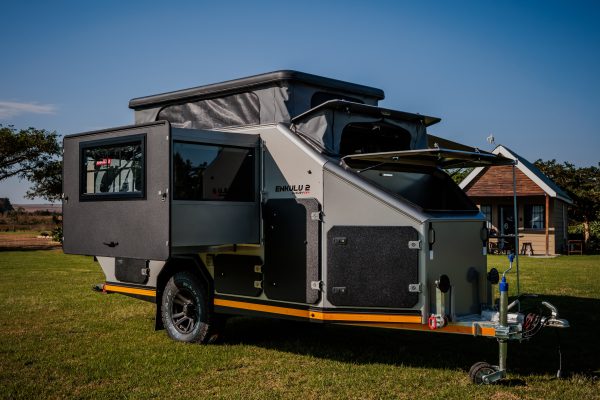 A photo from the diagonal side of the Infanta 4x4 Enkulu 2 caravan for sale in South Africa