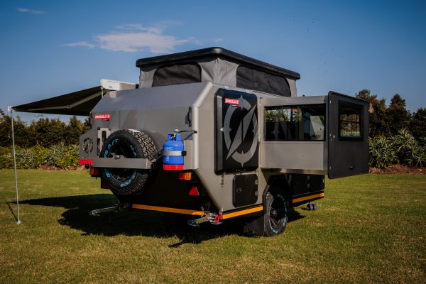 Photo of an Infanta4x4 Enkulu 2 Caravan for sale that is set up from a diagonal view