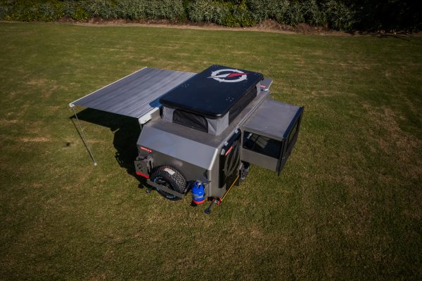 A zoomed out top drone image of the Infanta 4x4 enkulu 2 caravan for sale in South Africa