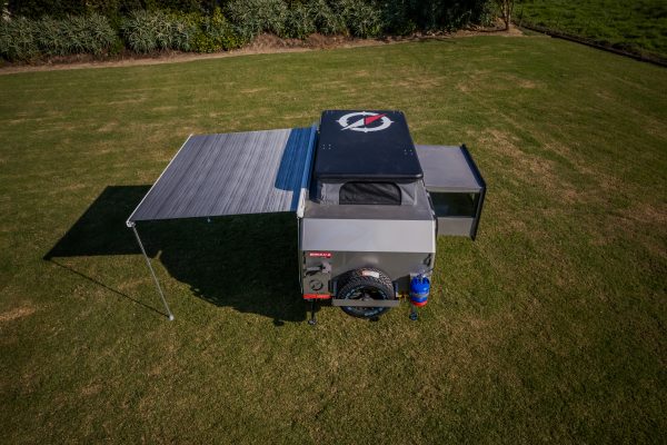 A zoomed out top photo of the Infanta 4x4 enkulu 2 camping caravan for sale in South Africa taken with a drone